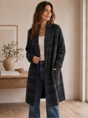 Vince Wool Yak Blend Long Cardigan Sweater Coat XS Charcoal